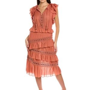 SEA NY ROSALIE MIDI DRESS crochet Pom pom ruffle. Size 0 & in great condition
